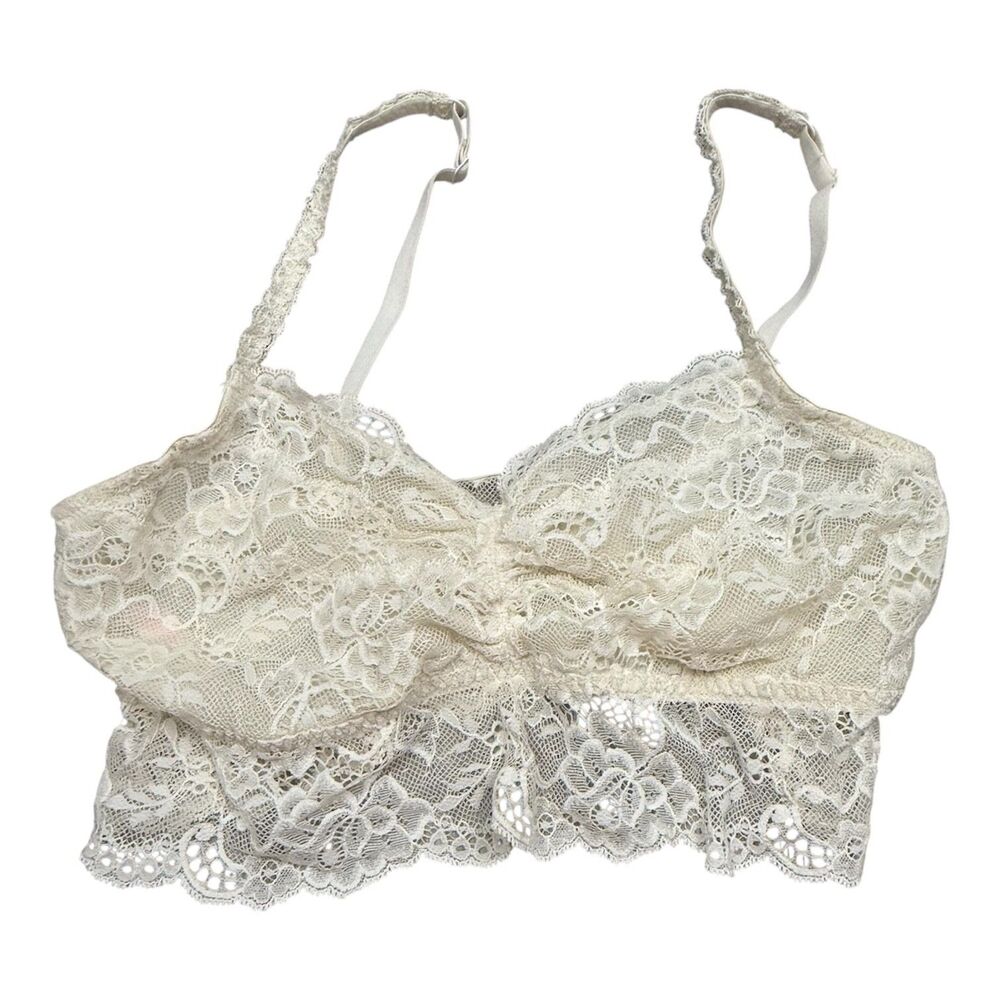 Victoria’s Secret Pink Lace Bralette Large Ivory White Wireless Longline Boudoir